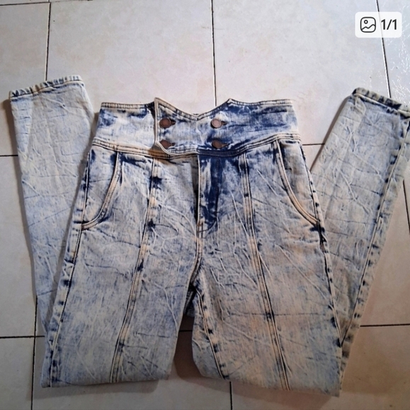 Blue Skinny Acid Wash Jeans High-Waisted - Picture 2 of 2